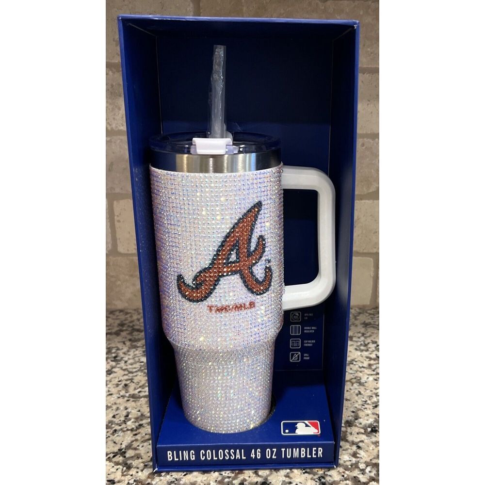 New MLB Atlanta Braves White Bling Colossal 46oz‎ Tumbler Rhinestone